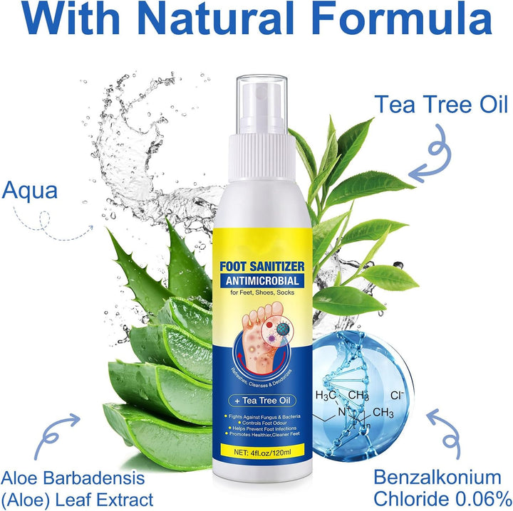 Antifungal Foot Spray 120Ml, Fast-Acting Athlete'S Foot Treatment with Tea Tree Oil, Odor Control & Shoe Sanitizer, 98% Natural Formula for Smelly Feet Relief in Men & Women