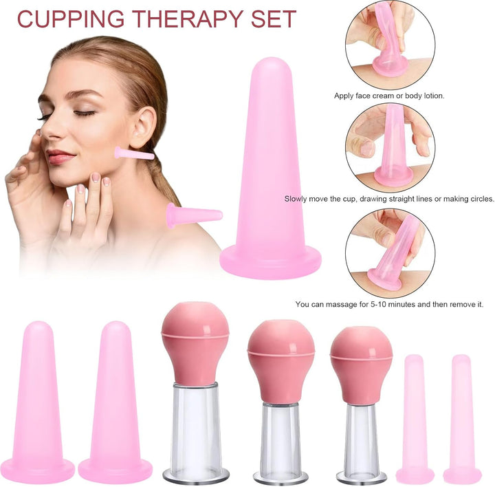 7 Pcs Facial Cupping Set for Face, Cupping Therapy Set for Face Neck Back Eyes Massage Vacuum Cans anti Massager for Facefor Body Facial Neck Eye Care