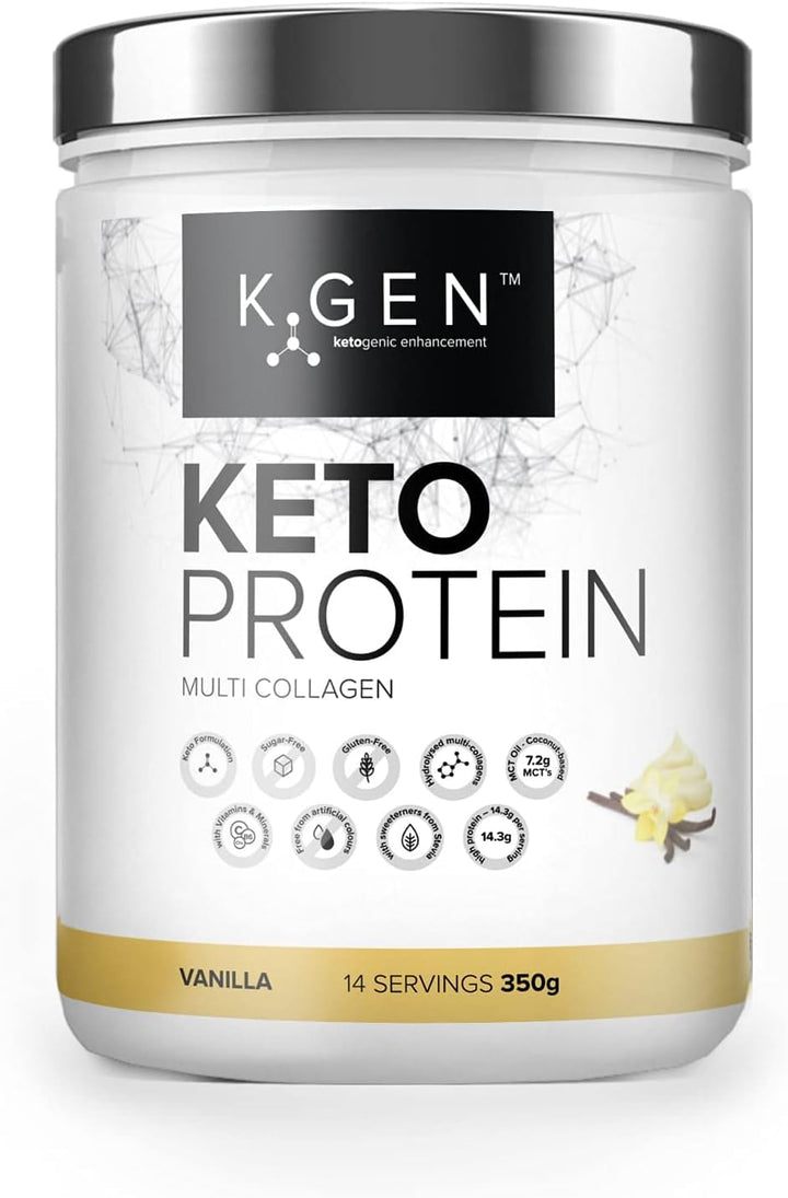 K-GEN™ Keto Collagen Protein Powder Advanced Salted Caramel Powder with Multi Collagen Blend, Coconut MCT, Vitamin C + B6 Stevia | UK Made for Keto, Paleo & Primal | Free-From: Sugar & Gluten
