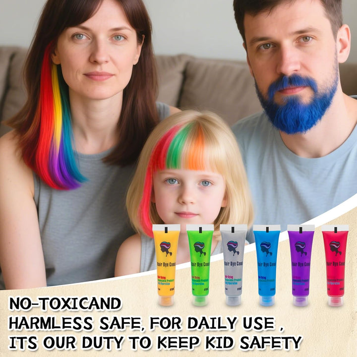 Hair Dye for Dark Hair, Temporary Hair Colour Comb for Girl & Women. Great Gift on Birthday Halloween Christmas Cosplay Party, Easy Washable and Safety Hair Chalk Comb(6 Bright Colour)