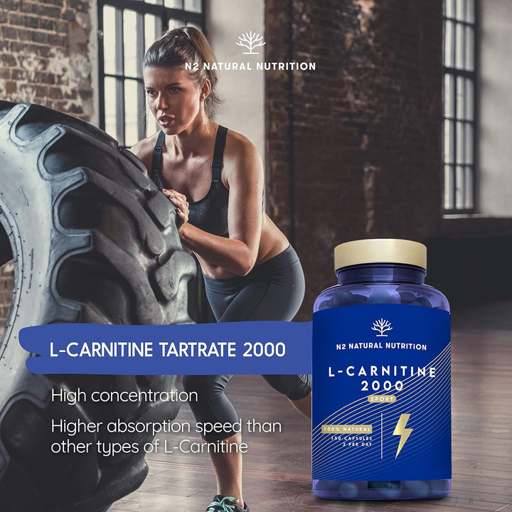 Natural L CARNITINE 2000Mg 150 Capsules 75 Days (Only 2 Capsules per Day) High Concentration Improves Sports Performance. Weight Loss, Energy Resistance. CE Manufactured.