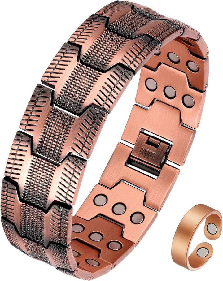 99% Copper Bracelet for Men, Magnetic Bracelet with 57Pcs Ultra Strength Magnets. Adjustable Wristband with Removal Tool&Jewelry Gift Box