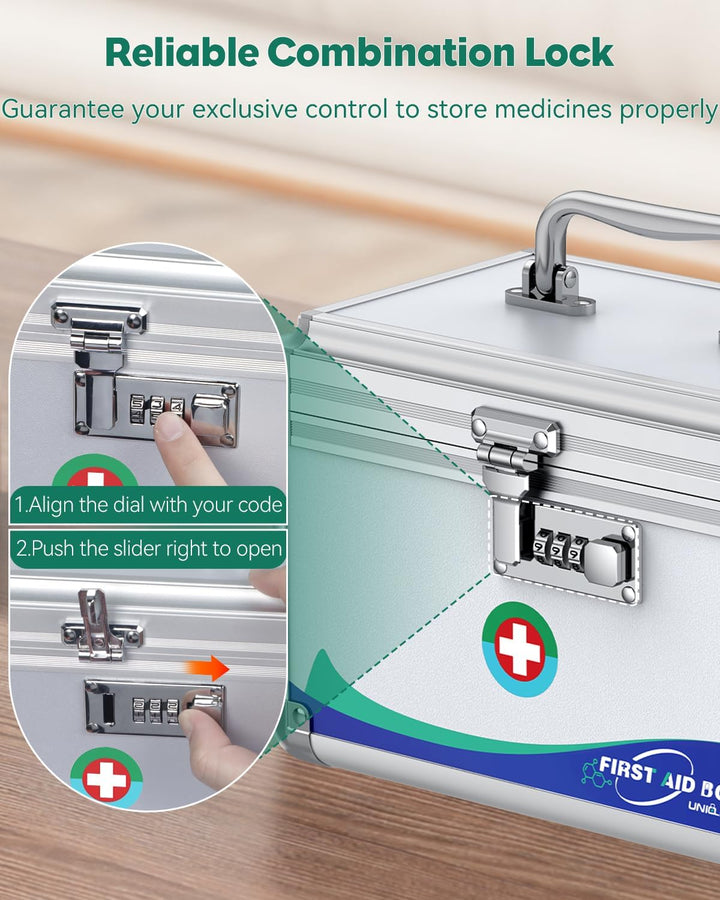 Large Medicine Lock Box First Aid Box with Combination Lock, Lockable Medicine Storage Boxs for Medications, 30 X 17.8 X 19 (Cm)