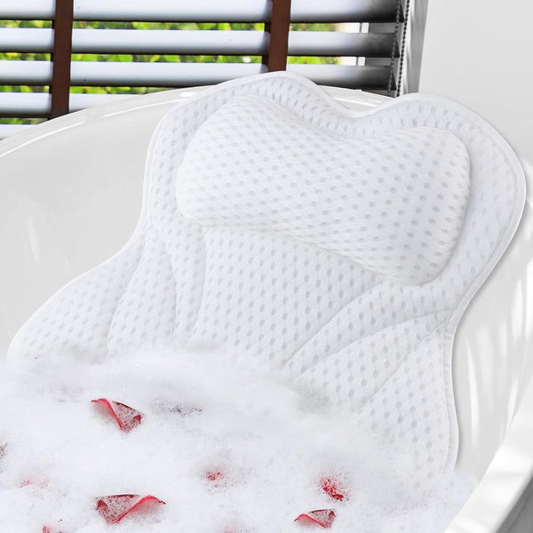 Bath Cushion,  Bath Cushion 4D Mesh Headrest with 6 Non-Slip Suction Cups Can Support Head, Neck, Back, for Bathtub, Home Spa
