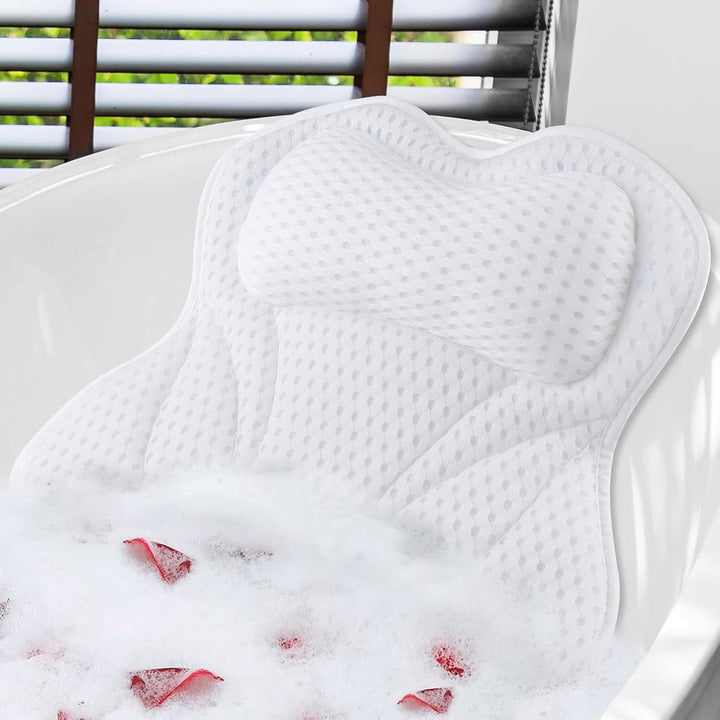 Bath Cushion,  Bath Cushion 4D Mesh Headrest with 6 Non-Slip Suction Cups Can Support Head, Neck, Back, for Bathtub, Home Spa