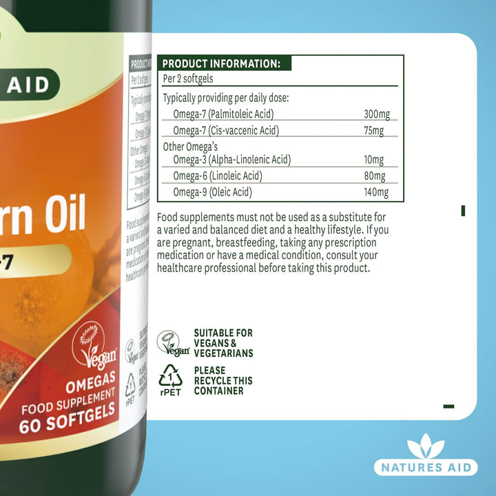 Sea Buckthorn Oil 500Mg – Omega-7 High Strength – Supports Skin, Immune & Heart Health – Antioxidant Vegan Supplement – Non-Gmo, Gluten-Free – 60 Softgels