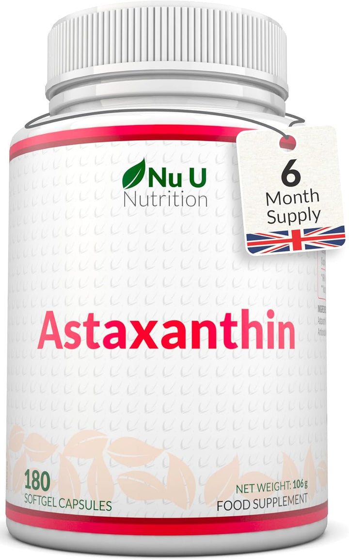 Astaxanthin 12Mg - 180 High Strength Softgel Capsules - 6 Month Supply - Powerful Antioxidant Supplement - Astaxanthin from Haemotococcus Pluvialis Algae - Made in the UK -