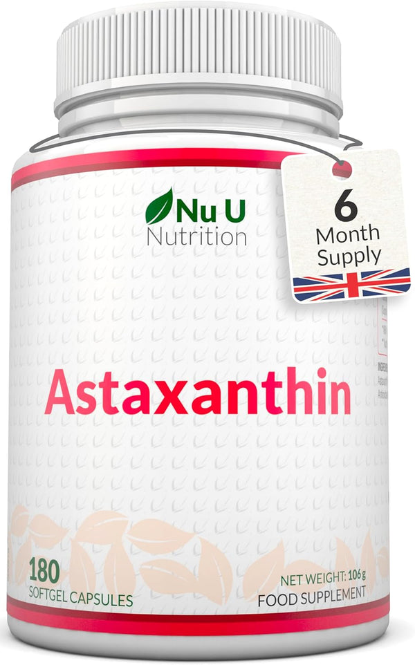 Astaxanthin 12Mg - 180 High Strength Softgel Capsules - 6 Month Supply - Powerful Antioxidant Supplement - Astaxanthin from Haemotococcus Pluvialis Algae - Made in the UK -