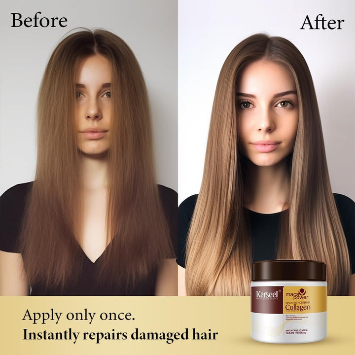 Collagen Hair Mask Maca Power, Deep Repair Hair Treatment Mask for Dry Damaged Hair All Hair Types, 500Ml