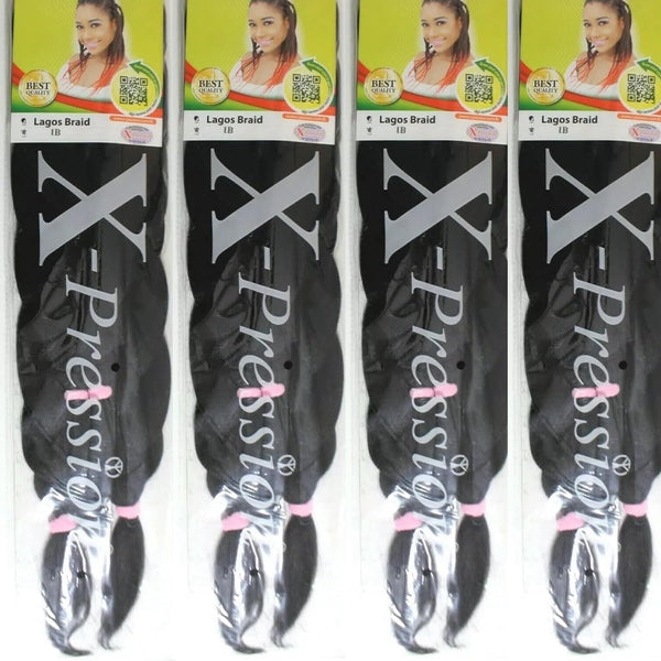 1B 4 PACK XPRESSION LAGOS BRAID Pre-Pulled Hair Extension, Braiding Hair, 42″ & 46″ Pack, (Colour 1B, Natural Black), 4.0 Count