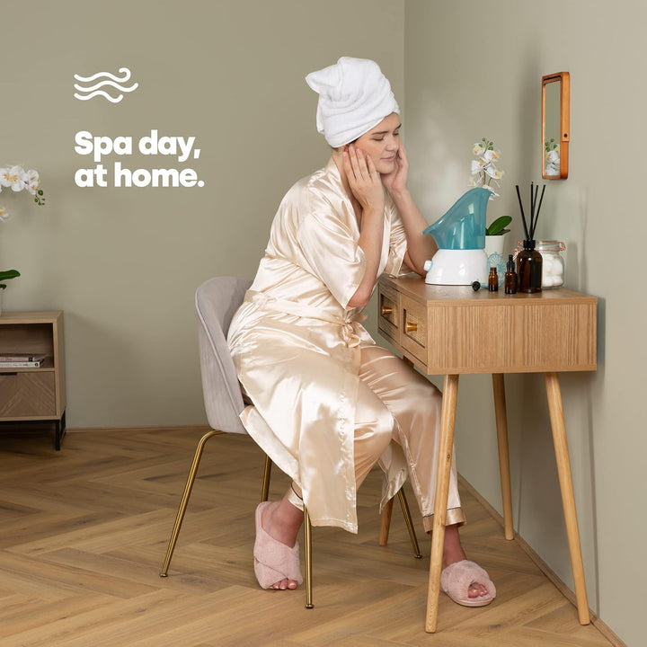 Facial Face Spa Steamer Inhaler with Aromatherapy Diffuser and Dual Nose-Cones Kit Set - Ideal to Use on Open Pores for Removal of Dirt Acne Pimples Etc (Blue)