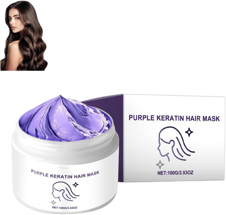 Purple Keratin Hair Mask, Keratin Moisturizing Conditioner, Deeply Conditions, Hydrates, Smooths, and Boosts Shine, Suitable for Damaged Hair