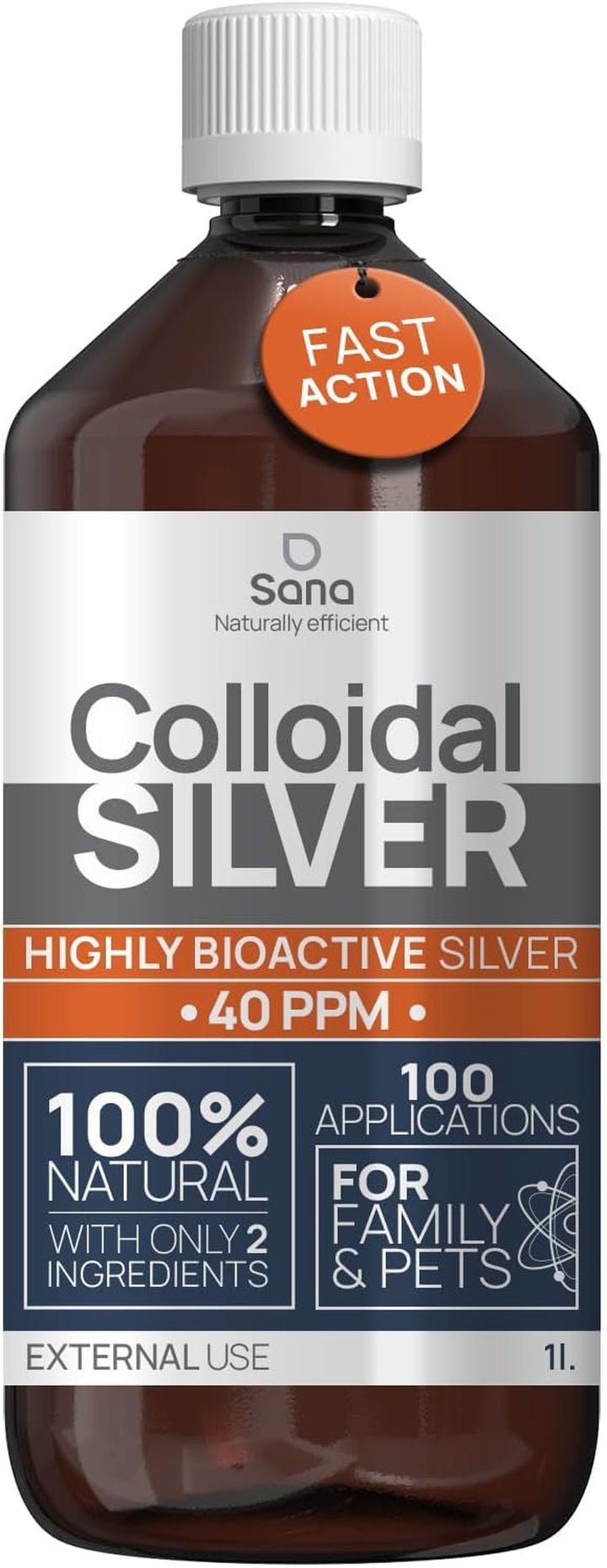 Colloidal Silver 40 PPM 1000 Ml - for Humans & Dogs - Highly Active Hydrosol Silver Water for Best Results - Carbon Neutral