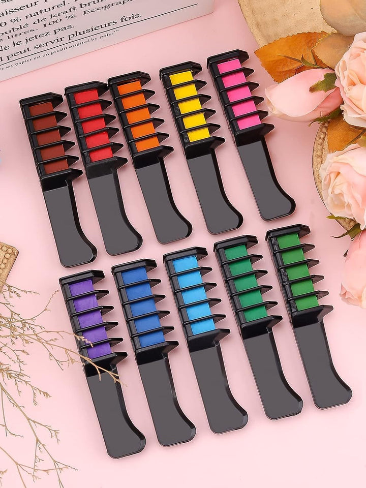 10 Color Temporary Bright Hair Chalk Set,  Metallic Glitter Hair Chalks Birthday Girls Gift, Hair Chalk Comb Set Washable Color for Kids Hair Dyeing Party, Cosplay, Halloween, Christmas