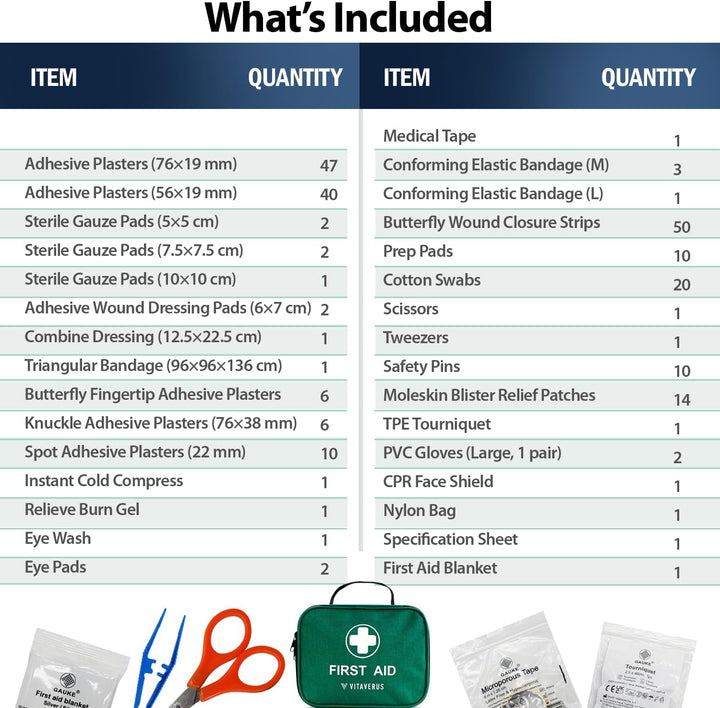 240 Piece Premium First Aid Kit Bag - Includes Eyecare, 2 X Cold (Ice) Packs and Emergency Blanket for Home, Office, Car, Caravan, Workplace, Travel and Sports