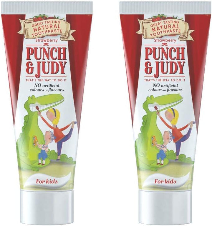 Punch & Judy Kids Natural Toothpaste, Strawberry Flavour, 6+ Months, Natural Ingredients, Fluoride, Sugar Free 50Ml (Pack of 1)