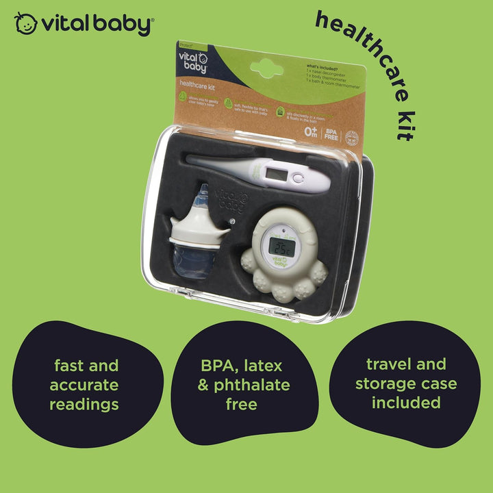 PROTECT Healthcare Kit for Baby - 3Pcs Room and Bath Thermometer, Nasal Aspirator, Body Digital Thermometer – Essential Newborn Baby Health and Safety