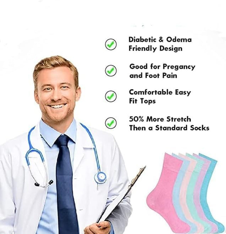 Diabetic Sock for Woman- Non Elastic Wide Honey Comb Top Soft Cuff Ankle Wide Grip Odema Friendly Non Binding Circulatory for Swollen Feet Legs Size 4-7