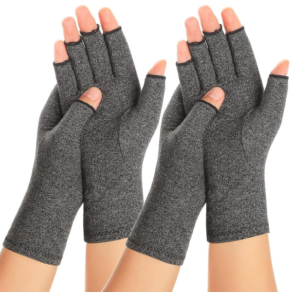 2 Pairs Compression Gloves for Women and Men, Bamboo Arthritis Fingerless Gloves for Pain Relief