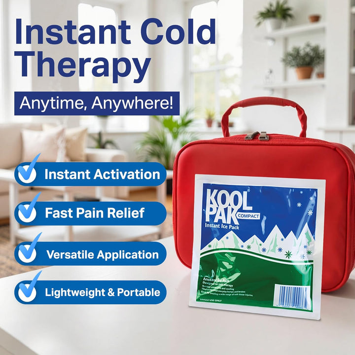 Compact Instant Ice Packs - 15X15Cm Cold Therapy Packs for Injuries & Pain Relief - Quick Squeeze Activation, Single Use - Stays Cold for 20 Minutes - First Aid Essential (20 Pack)