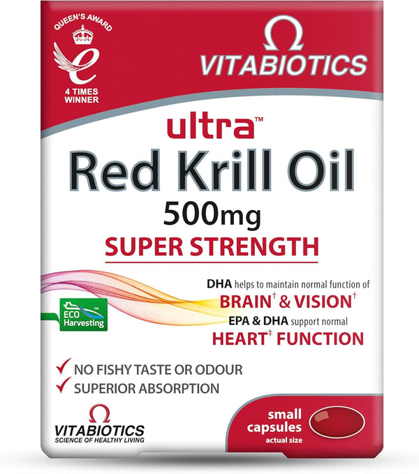 Red Krill Oil Nutritional Supplement Capsule with Omega 3-9 Fatty Acids DHA EPA Astaxanthin for Heart Brain and Eye Vision Support from Antarctic Marine Phospholipids