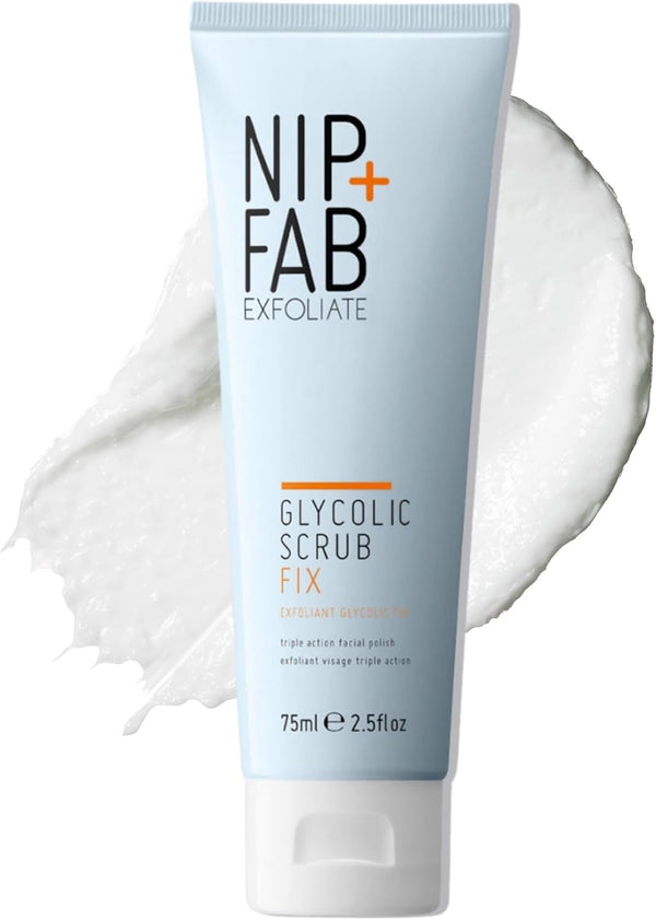 Nip + Fab Glycolic Acid Fix Face Scrub with Salicylic Acid, AHA/BHA Exfoliating Facial Cleanser Polish for Refining Pores Skin Brightening, 75 Ml