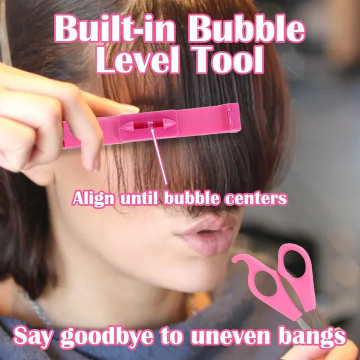 2Pcs Clip Cut Tool, Split End Trimmer Set, 1 Comb-Hairstyle Trimmer & 1 Haircutting Scissor, Styling Accurate Hair Cutting Kit for Home DIY Kids Women, for Layers, Bangs, and Split Ends (Pink)