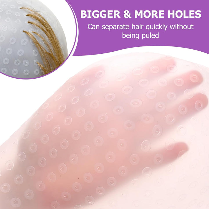 Silicone Highlighting Cap with Pre-Punched Holes, Reusable Professional Unisex Hair Streaking Cap with Hair Picking Hook for Hair Coloring Dyeing Staining, Salon and Home Use (White, 1 Pcs)