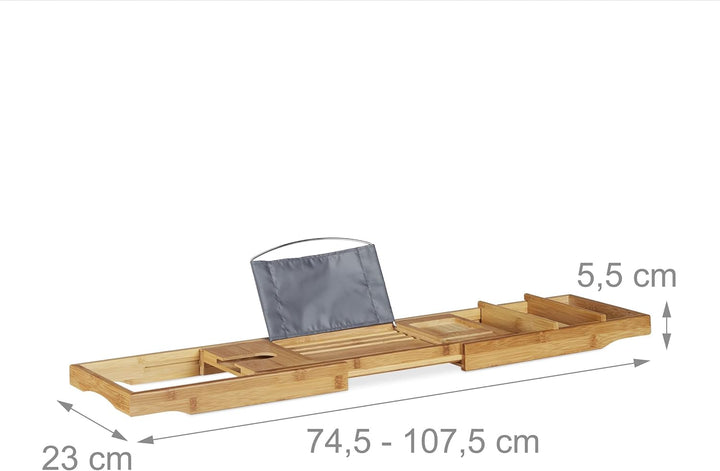 Bamboo Bathtub Caddy, Wooden Bathroom Rack with Bookstand, Extendable, HWD: 19 X 107.5 X 23 Cm, Natural