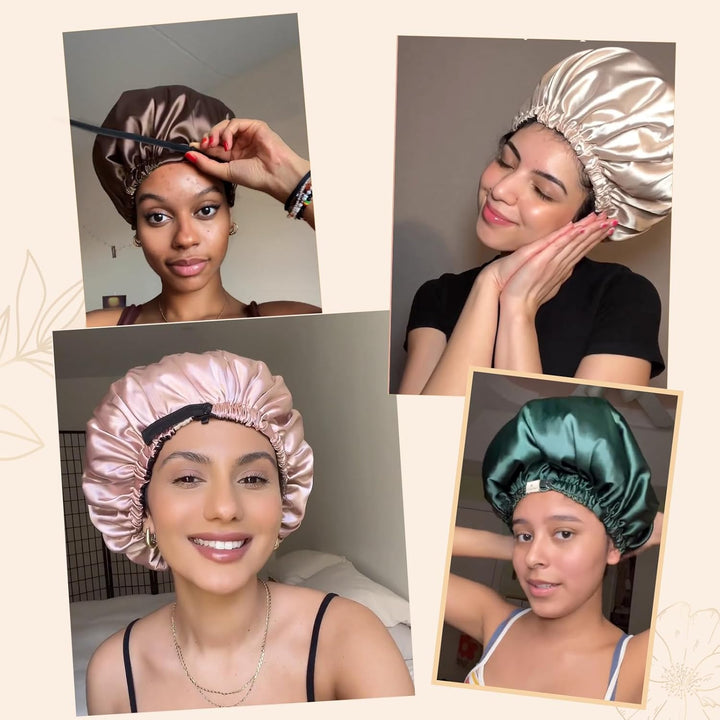 Double Layer Satin Bonnet Silk Bonnet for Sleeping Adjustable Hair Bonnet for Women Curly Natural Hair