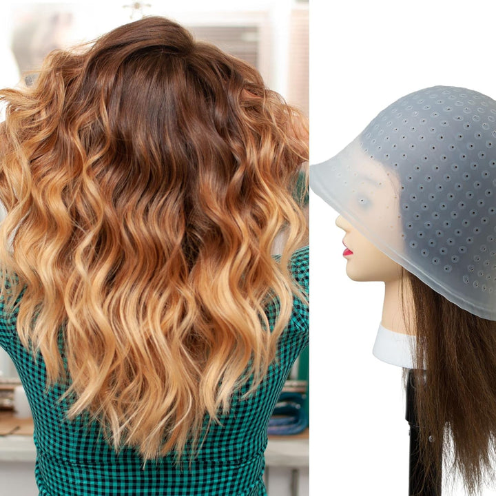 Punched Hole Silicone Highlight Hair Cap with Needle Professional Reusable Highlighting Poked Hole Caps with Hooks for Color Hair Salon Hairdressing Dyeing Staining Tools for Women Men