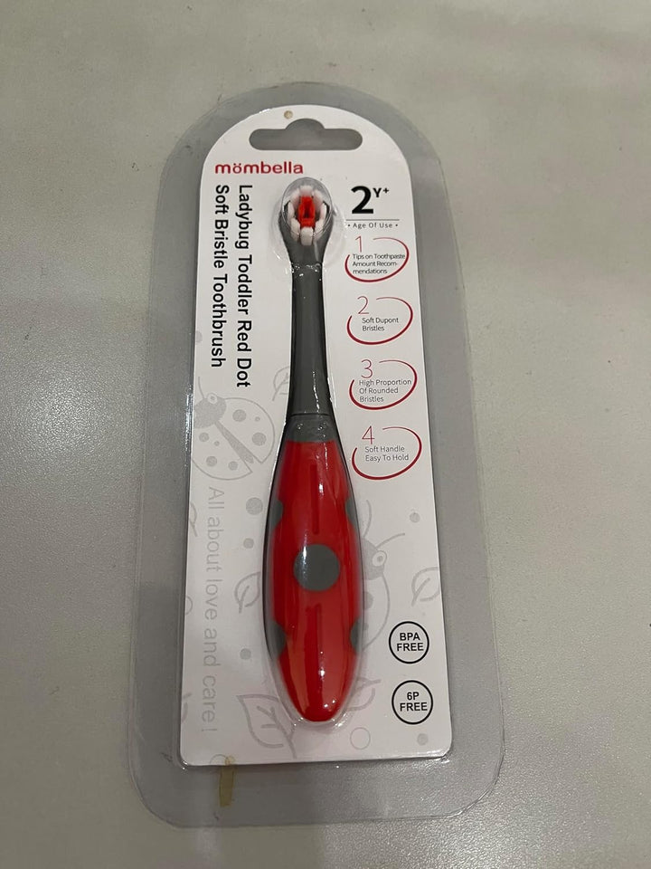 Ladybug Toddler Toothbrush for 2 Years+, Soft Red Dot Bristle Kids Toothbrush Age 2-4, Easy to Use, Oral Hygiene Care for Infant Teeth and Gums, Safe and Sturdy, 1Pc