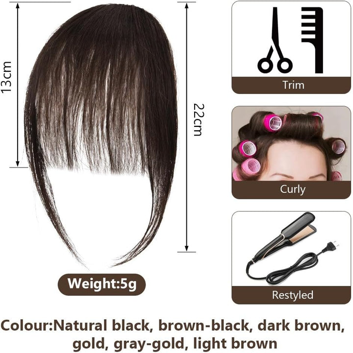 Clip in Bangs, Chemical Fiber Hair Clip in Fringe Bangs, Bangs Clip in Hair Extensions, Wispy Bangs Clip with Curved Bangs, Temples Hairpieces for Women (Dark Brown)
