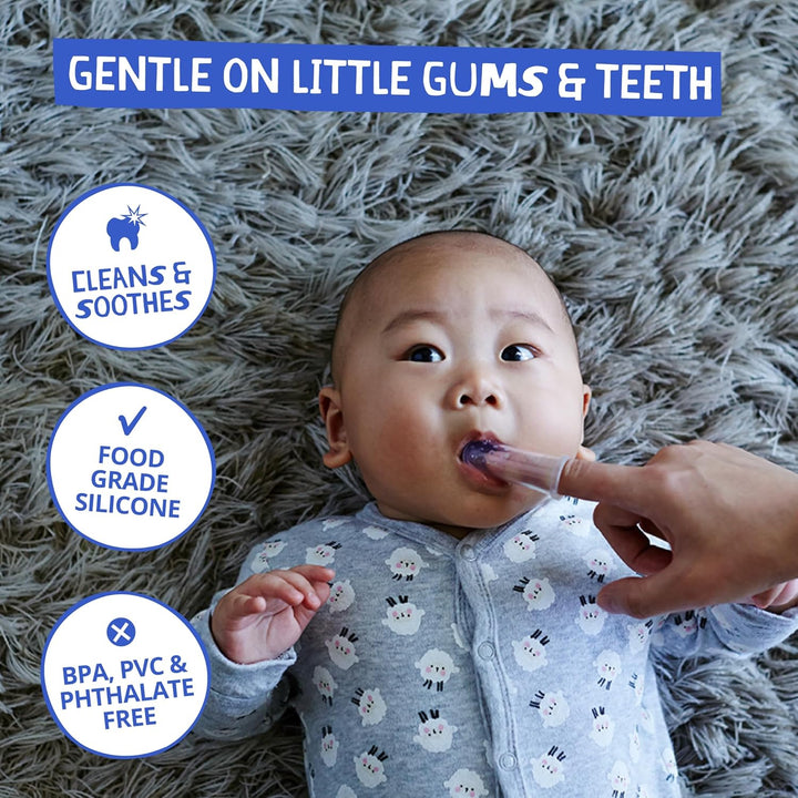 Stage 1 Silicone Toothbrush and Toothpaste for Babies and Toddlers, Natural Unflavored Toothpaste, Bundle - Baby Toothbrush 6-12 Months, Case