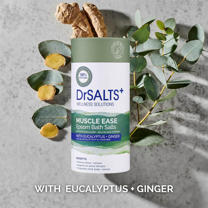 Drsalts+ Muscle Therapy Epsom Salts - Invigorating Epsom Bath Salts for Muscle Recovery with Eucalyptus, Ginger and Rosemary Essential Oils, 750 G