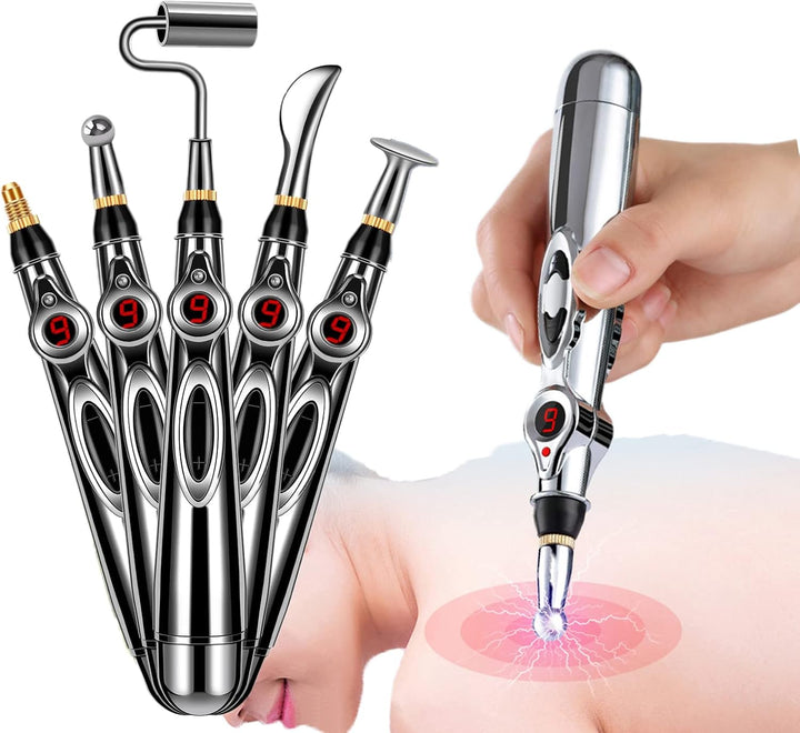 Electronic Acupuncture Pen, 5-In-1 Acupuncture Needles Pain Gone Pen for Pain Relief, Powerful Meridian Energy Pulse Acupressure Pen, Powered by 1 AA Battery