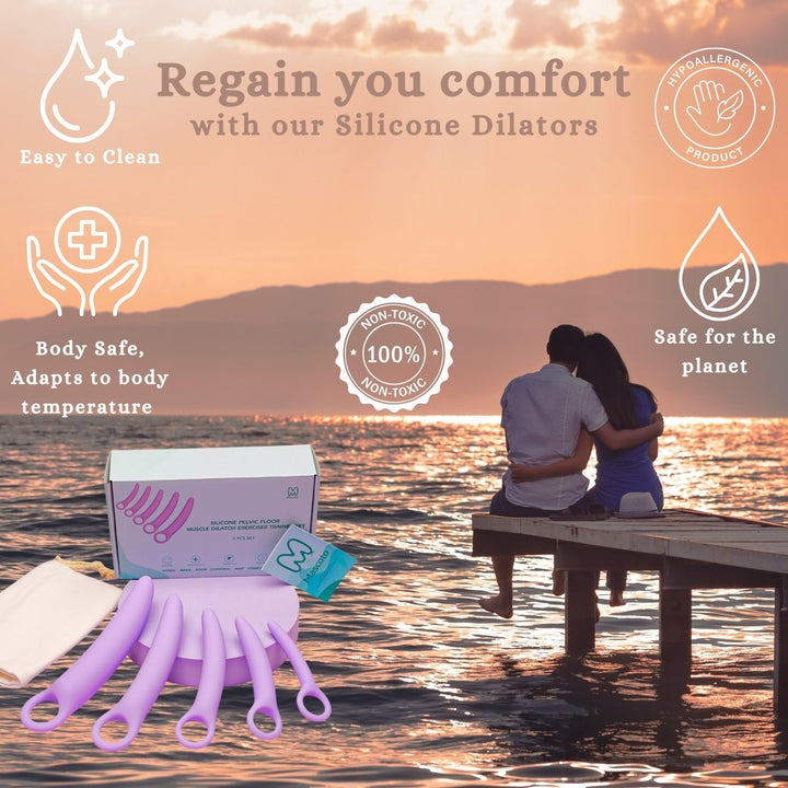 Pelvic Floor Trainer Set by Moscoto®, 5-Piece Set for Beginners to Advanced, Soft Silicone Muscle Dilators, Complete with Cotton Travel Pouch