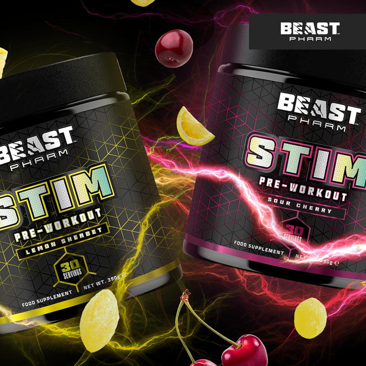 Beast STIM Pre Workout Powder - 30 Servings - Gym Beta Alanine Preworkout - Sour Cherry