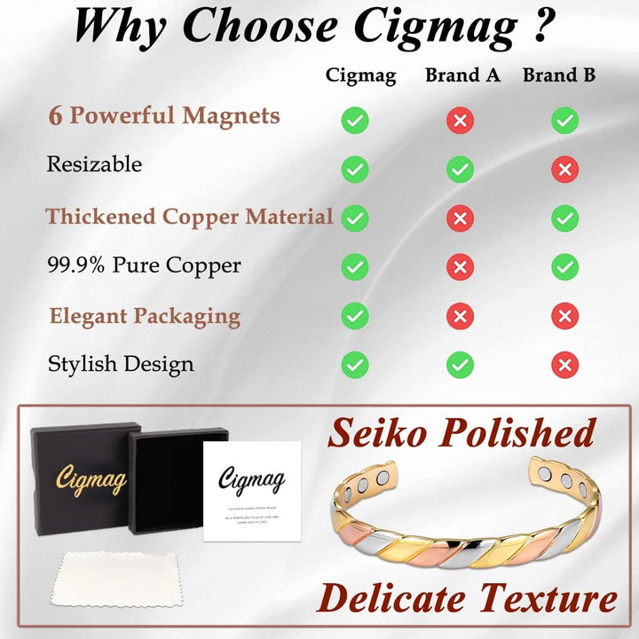 Lymphatic Drainage Copper Bracelet for Women Ultra Strength Magnet Solid Pure Copper Magnetic Bracelet Adjustable Cuff Bangle with Present Box (Tricolour Pattern)