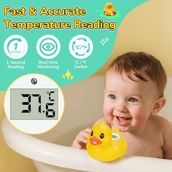 Bath Thermometer for Babies – Cute Duck Floating Toy with Digital Temperature Display – Safe Baby Bath Thermometer for Newborns in Celsius & Fahrenheit, Yellow