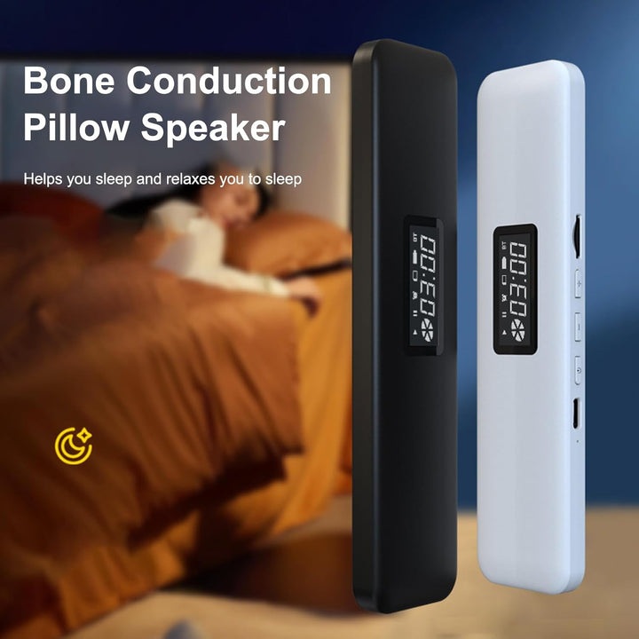 Pillow Speaker, Wireless Sleep Aid Stereo Bass Bone Conduction Manual Volume Control with Digital Display for Office (Black)