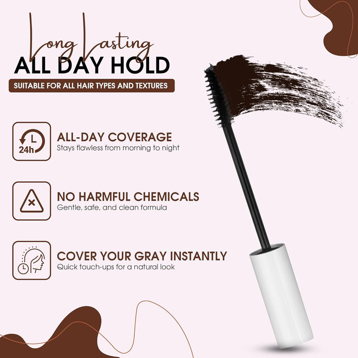 Grey Hair Root Cover up Mascara | Instant Dark Brown Touch up Wand for Men & Women, Quick Concealer Brush to Hide Grey Roots, Easy Temporary Hair Colour Solution (Dark Brown)