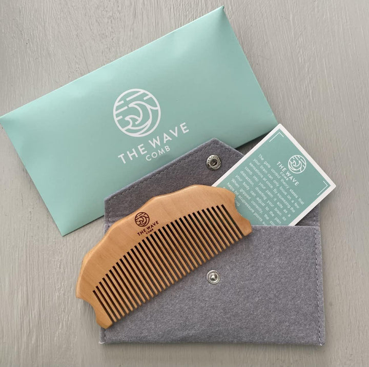 Acupressure Comb - Wave Comb for Pain Management & Anxiety Relief - Peach Wood - Unisex Adults