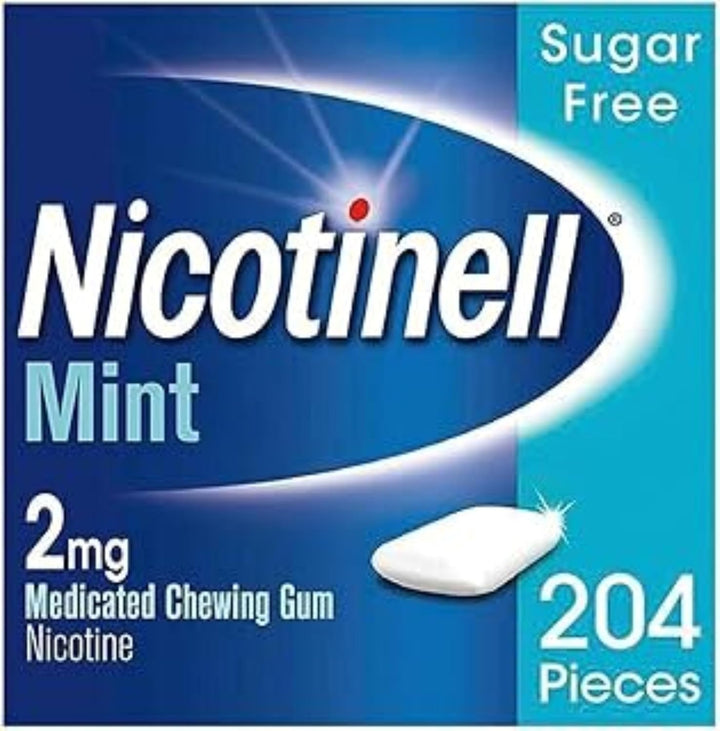 Mint Gum 2Mg (204 Pieces), Stop Smoking Aid, Sugar Free Nicotine Gum, Mint Flavour, 2Mg Regular Strength for Light Smokers, Quit Smoking Aid