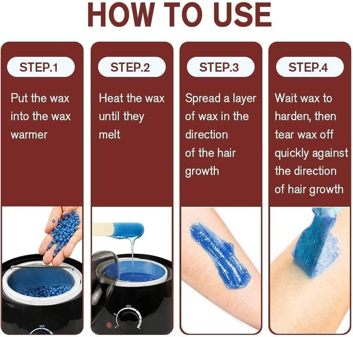 Hard Wax Beads, 4 X 100G Painless Wax Beans with 10 Applicators, Wax Beads Hair Removal for Stripless, Full Body, Face, Bikini, Brazilian, Hollywood