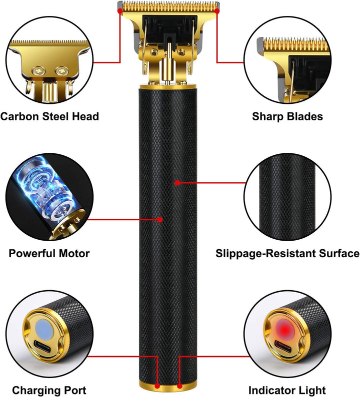 Cordless Hair Clippers for Men - Electric Beard Trimmer Set, Waterproof Detail Beard Shaver, T-Blade Trimmer Grooming Kit with 4 Guide Combs and 2 Hair Combs