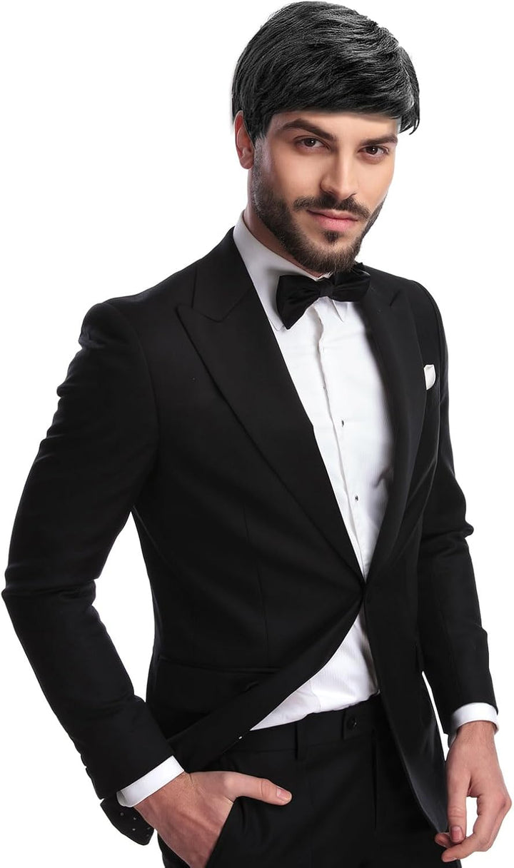 Short Black Men'S Wig - Synthetic Straight Wig for Men - Daily Use & Costume - Handsome Fancy Dress Cosplay Halloween