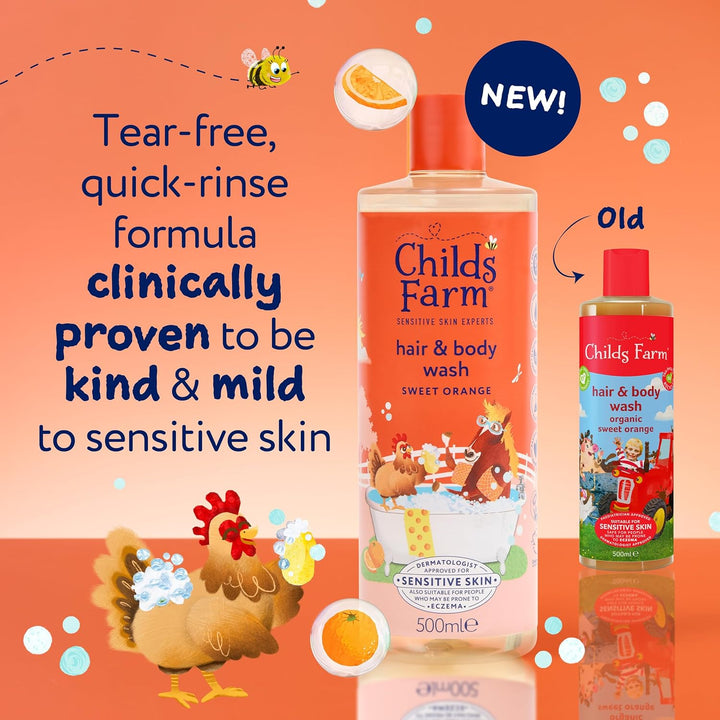 Kids Hair & Body Wash, Sweet Orange | Tear-Free, Gently Cleanses | Suitable for Dry, Sensitive Skin, 500Ml