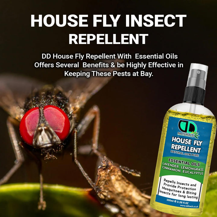 House Fly Insect Repellent with Lavender, Lemongrass, Eucalyptus & Cinnamon Essential Oil - Body Oil Deet Free (100Ml Spray)
