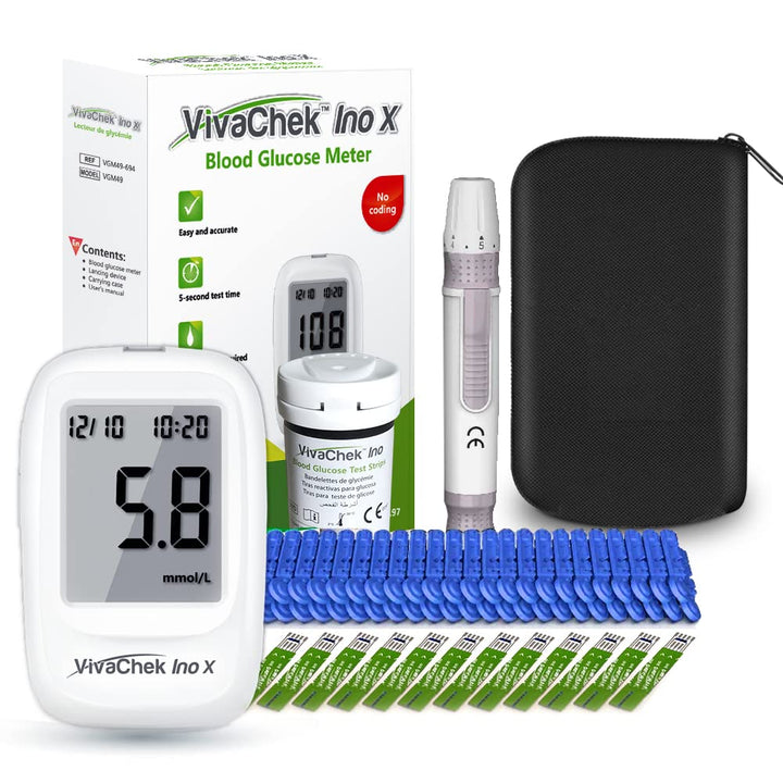 Vivachek Diabetes Test Kit, 𝐍𝐇𝐒𝐔𝐊-𝐀𝐩𝐩𝐫𝐨𝐯𝐞𝐝 Blood Sugar Monitor with Ketone and Hypo Warning, 900 Memory, Blood Glucose Monitor with Test Strips X 100 and Lancet X 100 -In Mmol/L